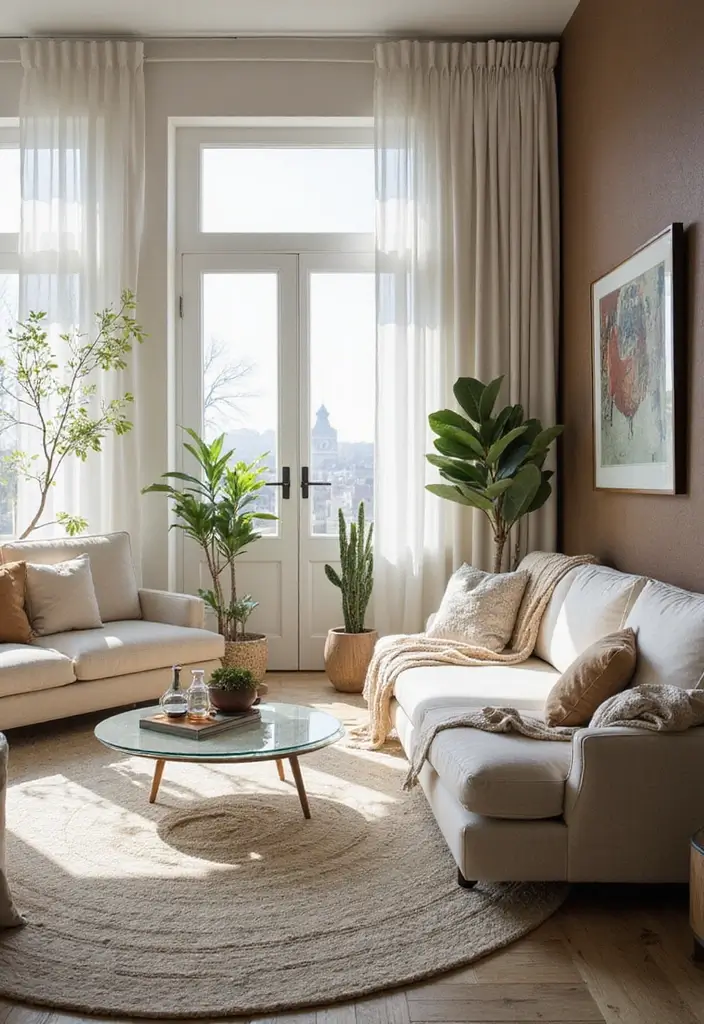 28 Living Room With Lots of Windows Ideas That Feel Airy and Open - 9. Mix Transparent and Opaque Elements