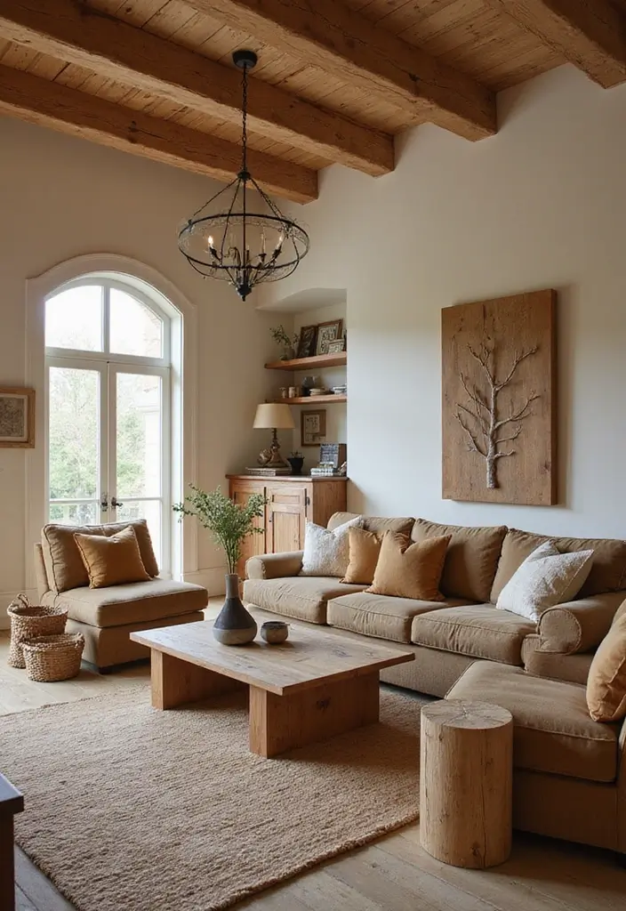 28 Neutral Living Room Decor Earth Tones That Feel Calm and Balanced - 18. Warm Wood Accents