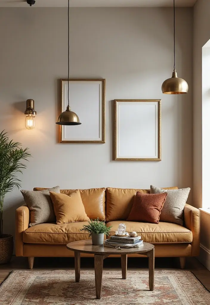 28 Neutral Living Room Decor Earth Tones That Feel Calm and Balanced - 22. Warm Metal Accents