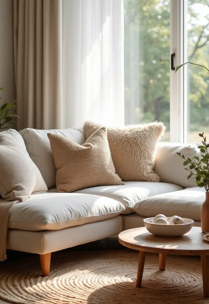 28 Neutral Living Room Decor Earth Tones That Feel Calm and Balanced - 4. Textured Textiles