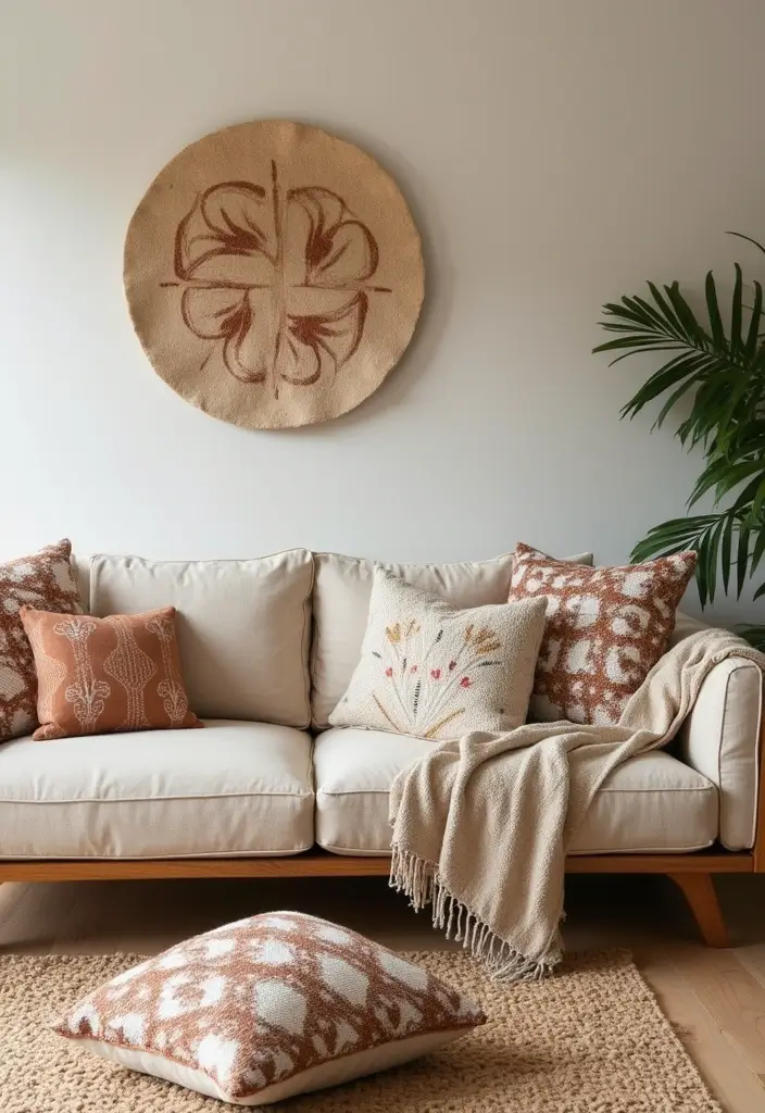 28 Neutral Living Room Decor Earth Tones That Feel Calm and Balanced - 7. Organic Patterns