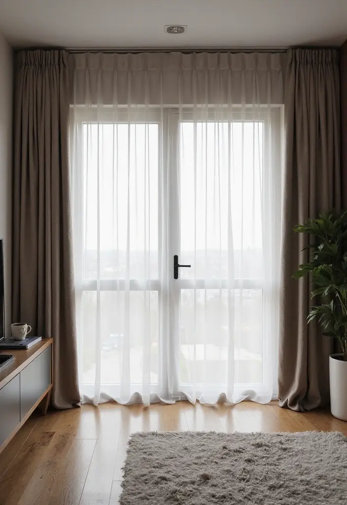 28 Sliding Door Curtains Living Room Ideas That Save Space Beautifully - 10. Smart Curtains