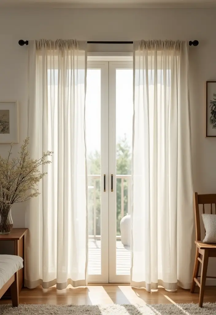 28 Sliding Door Curtains Living Room Ideas That Save Space Beautifully - 16. Open Weave Curtains