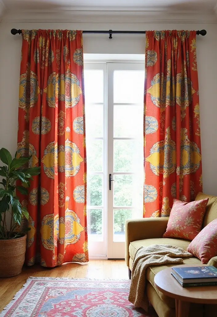 28 Sliding Door Curtains Living Room Ideas That Save Space Beautifully - 2. Bold Prints