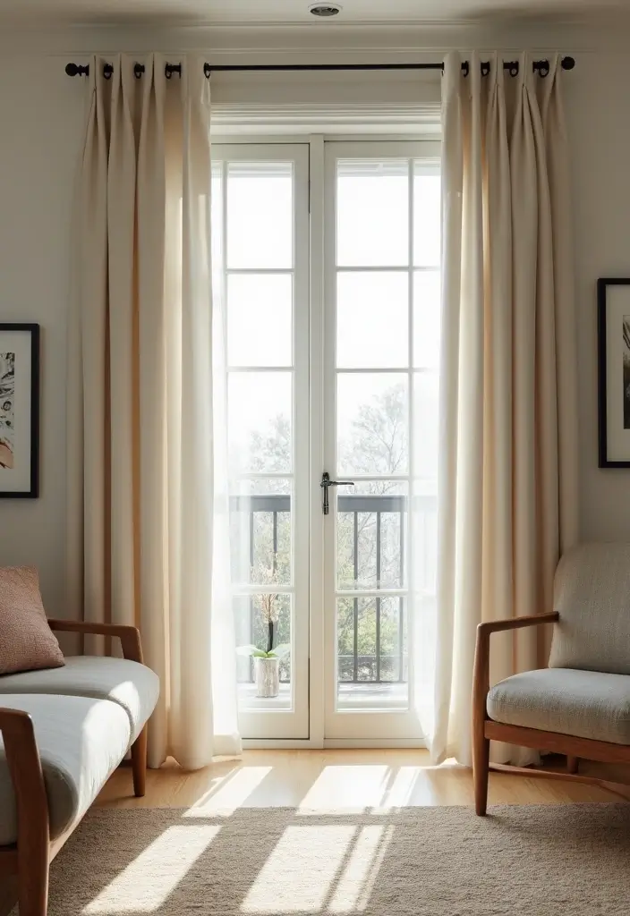 28 Sliding Door Curtains Living Room Ideas That Save Space Beautifully - 20. Grommet Top Curtains