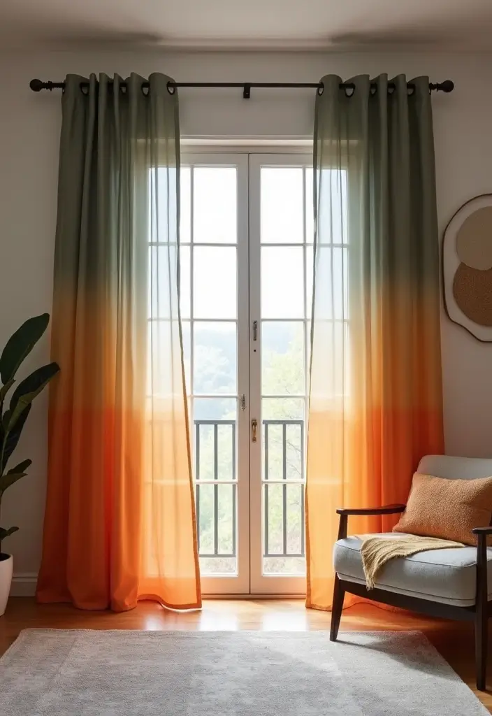 28 Sliding Door Curtains Living Room Ideas That Save Space Beautifully - 24. Ombre Shades