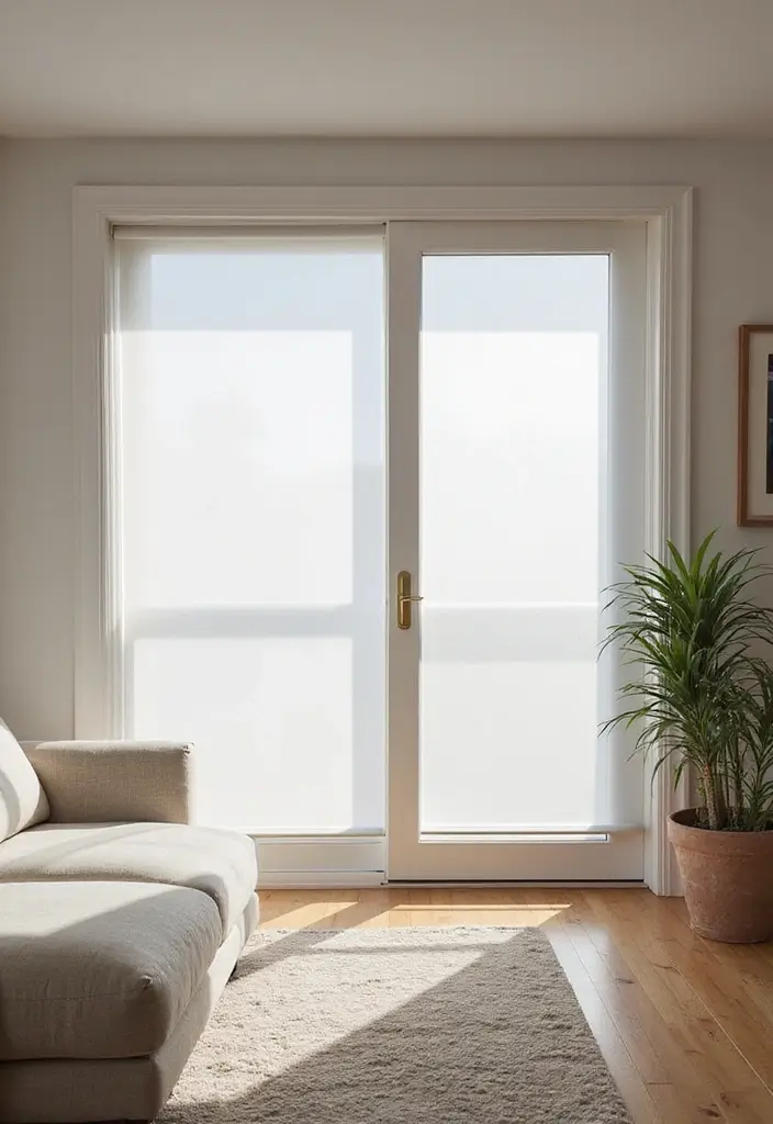 28 Sliding Door Curtains Living Room Ideas That Save Space Beautifully - 3. Minimalist Shades