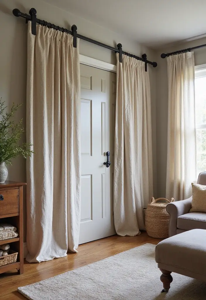 28 Sliding Door Curtains Living Room Ideas That Save Space Beautifully - 5. Sliding Barn Door Inspiration