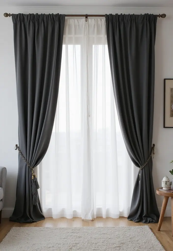 28 Sliding Door Curtains Living Room Ideas That Save Space Beautifully - 9. Monochrome Magic