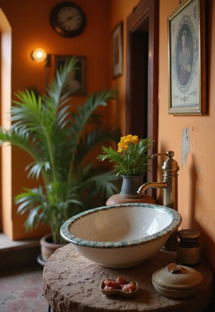 28 Wash Basin Ideas in Living Room Indian Homes That Blend Function and Design - 12. Retro Style Porcelain Basin