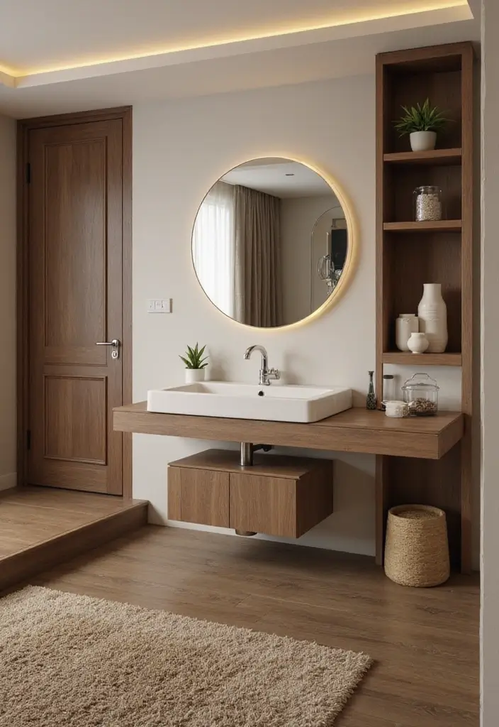 28 Wash Basin Ideas in Living Room Indian Homes That Blend Function and Design - 18. Compact Integrated Sink with Mirror