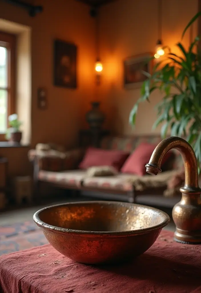 28 Wash Basin Ideas in Living Room Indian Homes That Blend Function and Design - 5. Vintage Copper Basin