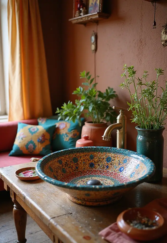 28 Wash Basin Ideas in Living Room Indian Homes That Blend Function and Design - 7. Artistic Basin with Mosaic Design