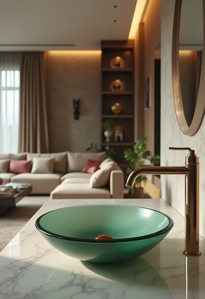 28 Wash Basin Ideas in Living Room Indian Homes That Blend Function and Design - 8. Glass Wash Basin for a Contemporary Touch