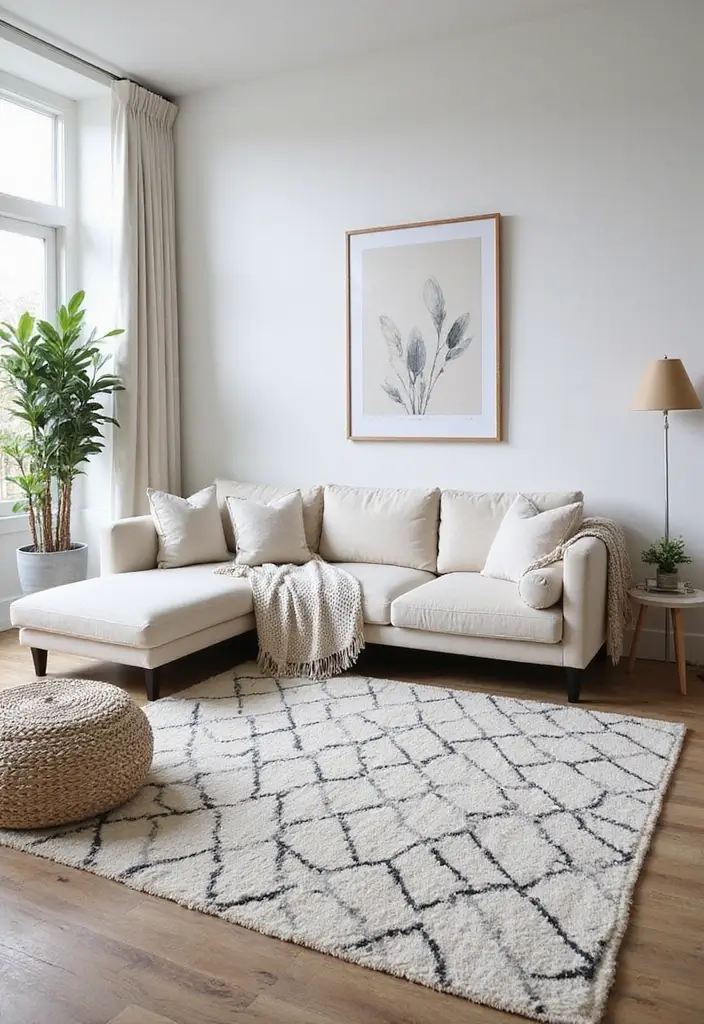 28 White Black Living Room Ideas That Feel Sleek and Sophisticated - 10. Layered Rugs