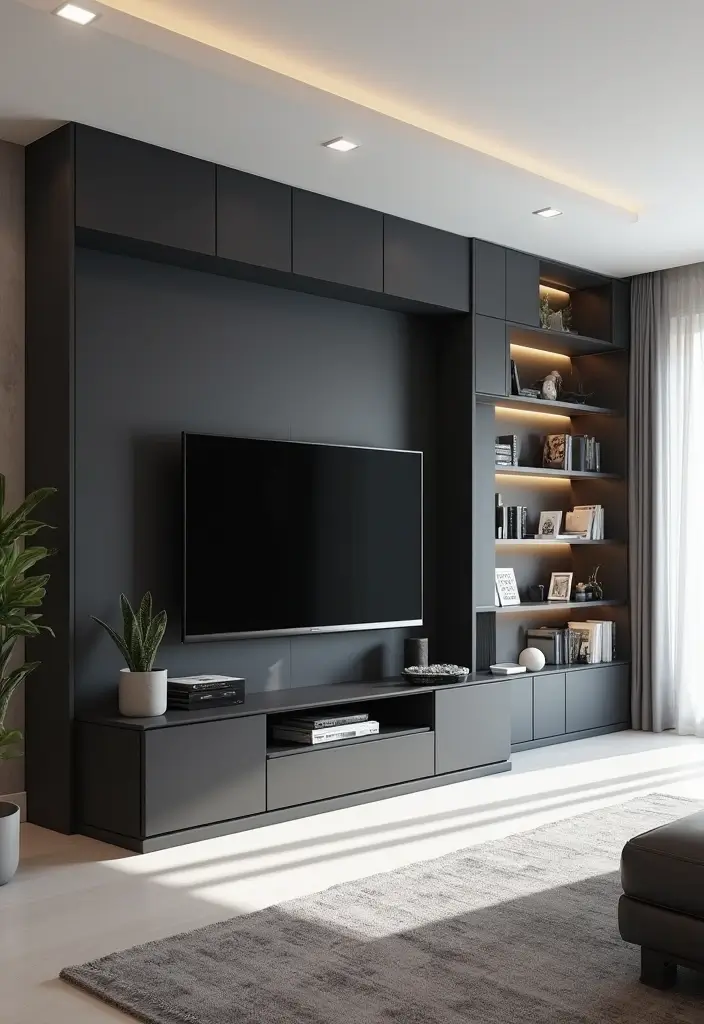 28 White Black Living Room Ideas That Feel Sleek and Sophisticated - 11. Sleek Entertainment Centers