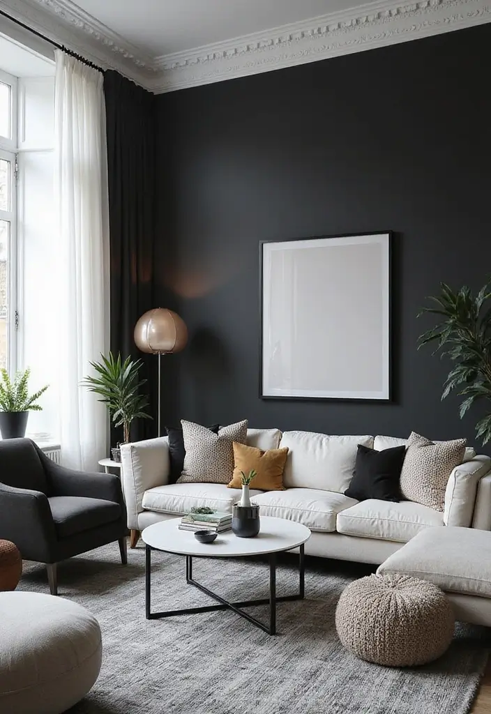 28 White Black Living Room Ideas That Feel Sleek and Sophisticated - 14. Accent Furniture