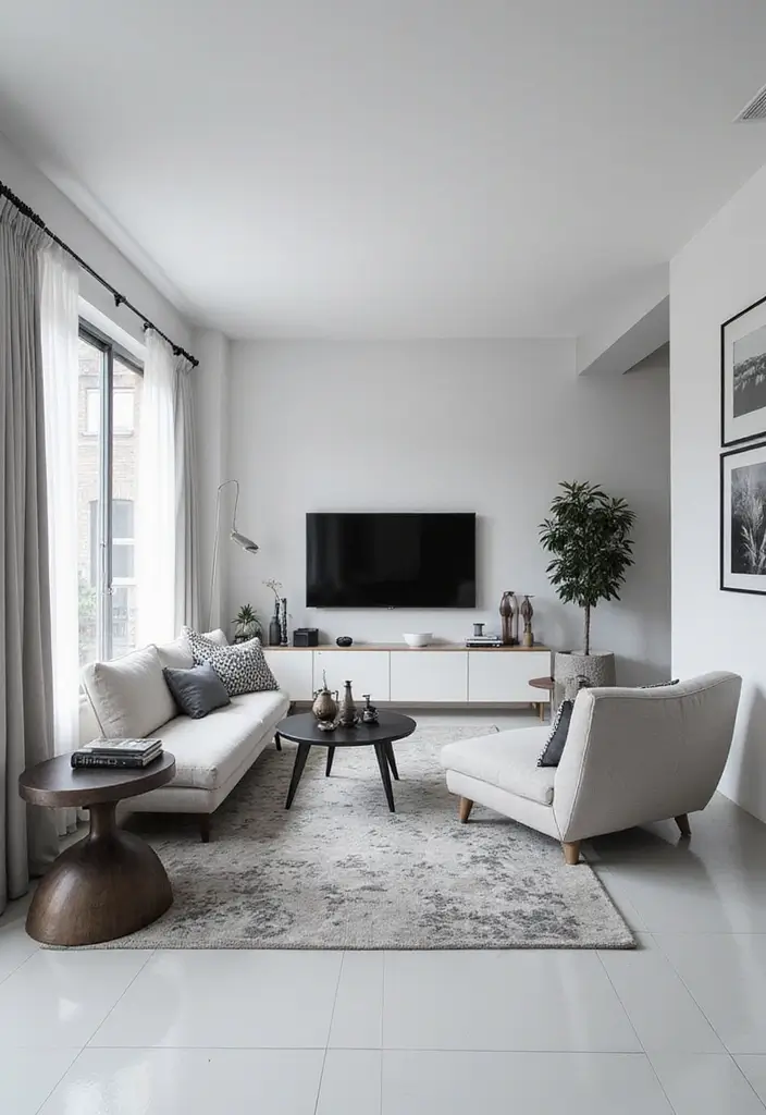 28 White Black Living Room Ideas That Feel Sleek and Sophisticated - 3. Minimalist Furniture Design