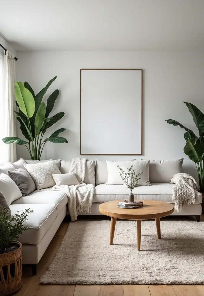 28 White Black Living Room Ideas That Feel Sleek and Sophisticated - 8. Natural Elements Mixed In