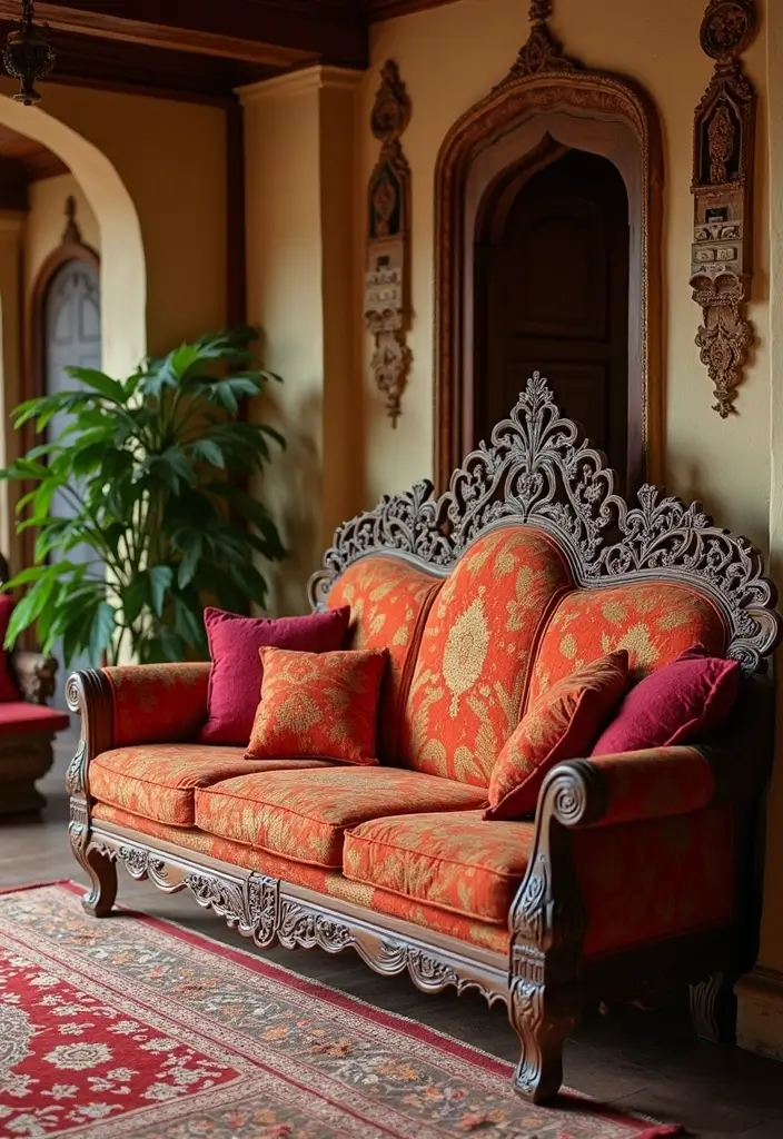 28 Wooden Sofas Ideas Living Room Indian Styles That Feel Warm and Traditional - 1. Classic Indian Carved Sofa