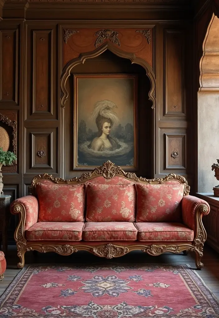 28 Wooden Sofas Ideas Living Room Indian Styles That Feel Warm and Traditional - 13. Vintage Wooden Sofa