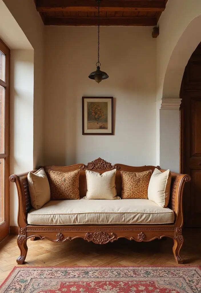28 Wooden Sofas Ideas Living Room Indian Styles That Feel Warm and Traditional - 18. Sofa with Decorative Side Panels