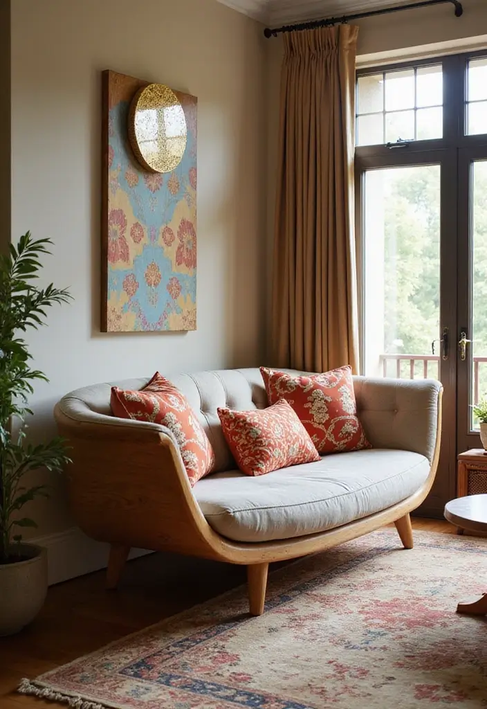 28 Wooden Sofas Ideas Living Room Indian Styles That Feel Warm and Traditional - 19. Curved Wooden Sofa