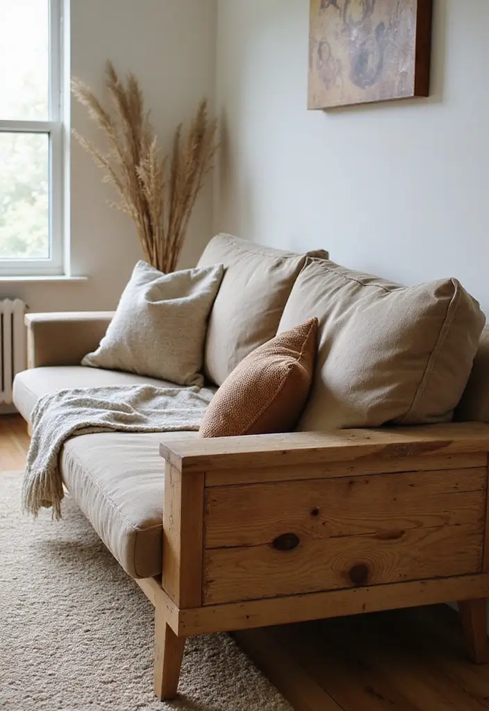 28 Wooden Sofas Ideas Living Room Indian Styles That Feel Warm and Traditional - 2. Rustic Reclaimed Wood Sofa