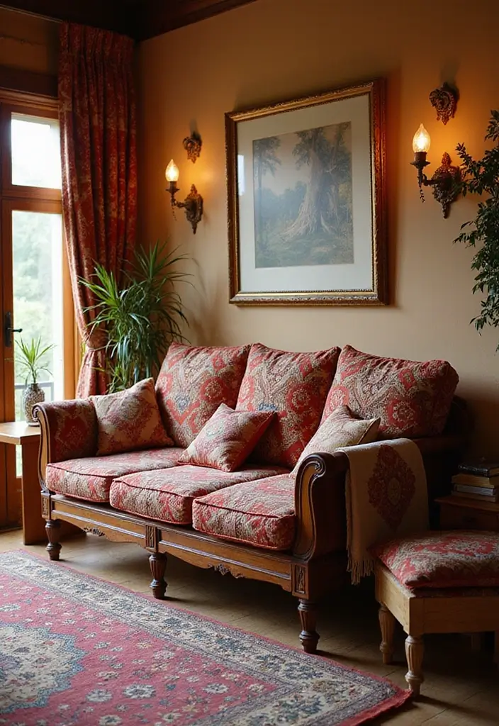 28 Wooden Sofas Ideas Living Room Indian Styles That Feel Warm and Traditional - 22. Ethnic Prints and Patterns