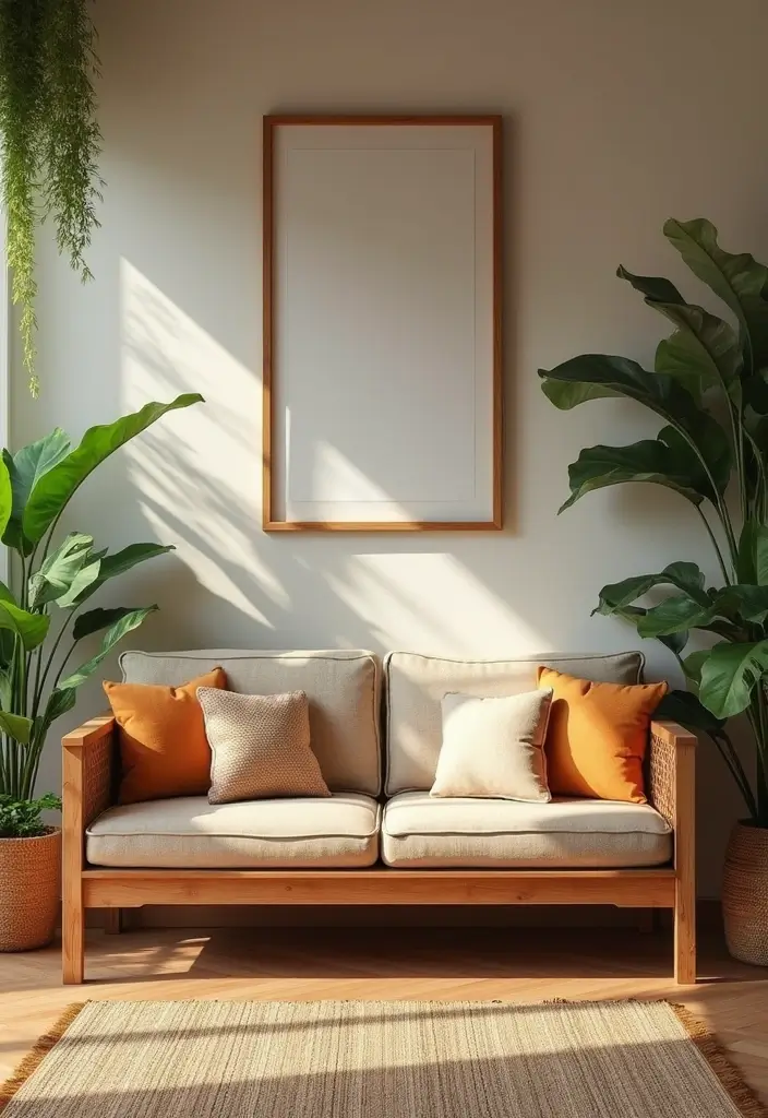 28 Wooden Sofas Ideas Living Room Indian Styles That Feel Warm and Traditional - 28. Sofa with Nature-Inspired Designs