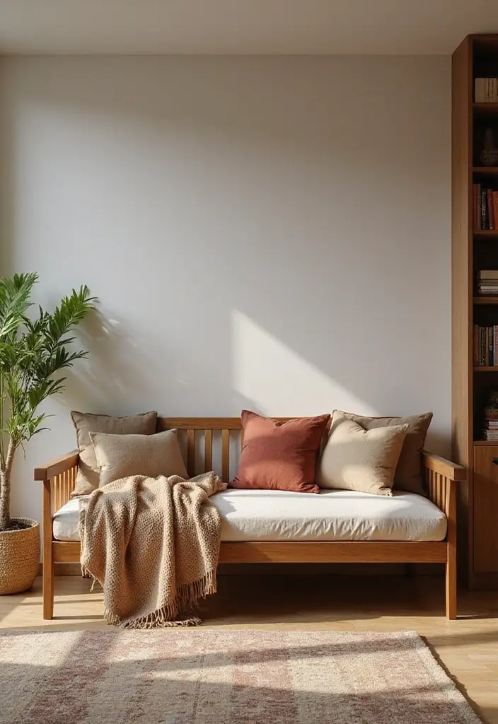 28 Wooden Sofas Ideas Living Room Indian Styles That Feel Warm and Traditional - 7. Daybed Style Wooden Sofa