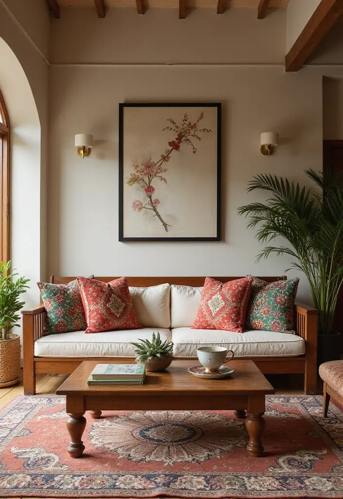 28 Wooden Sofas Ideas Living Room Indian Styles That Feel Warm and Traditional - 9. Bold Color Wooden Sofa