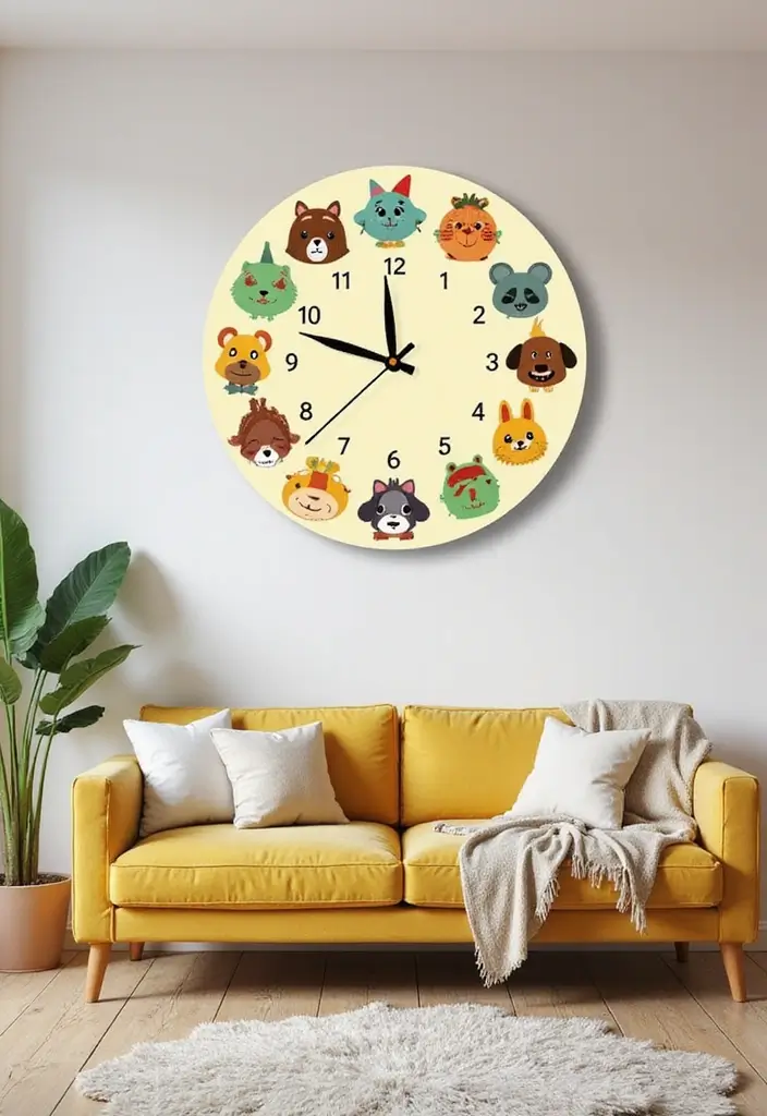 29 Animal Crossing Living Room Ideas That Feel Cute and Cozy - 25. Playful Wall Clocks