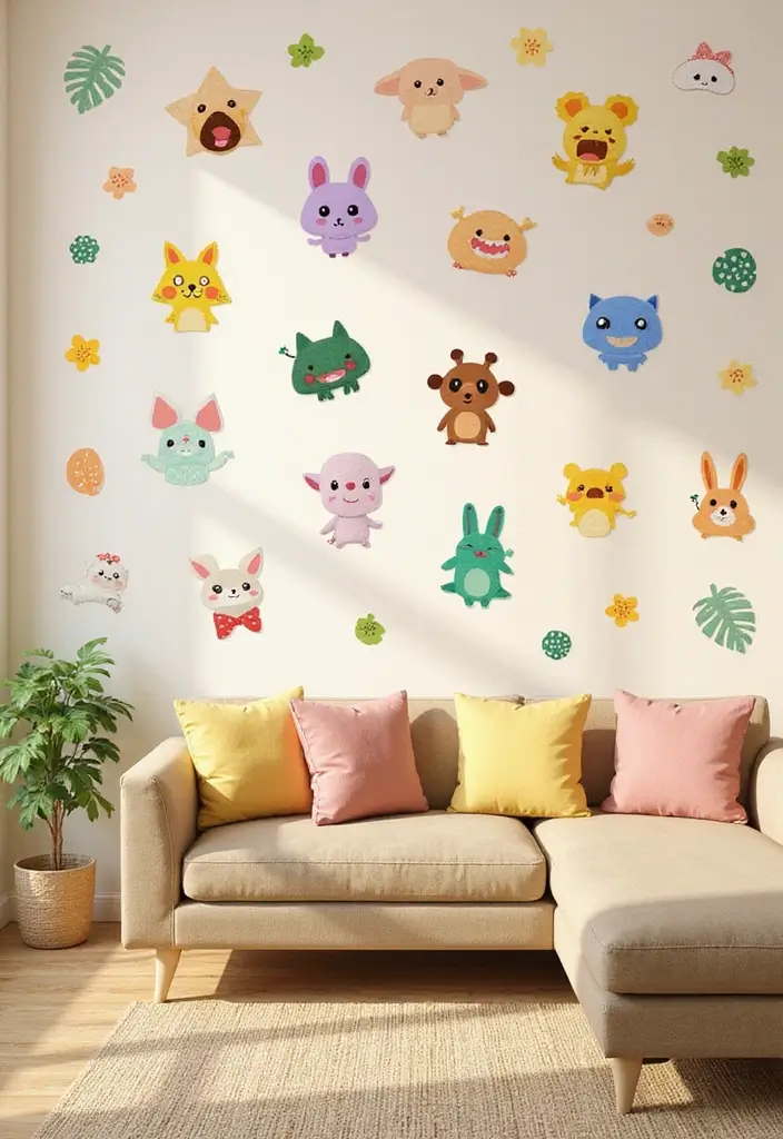 29 Animal Crossing Living Room Ideas That Feel Cute and Cozy - 27. Adorable Wall Stickers