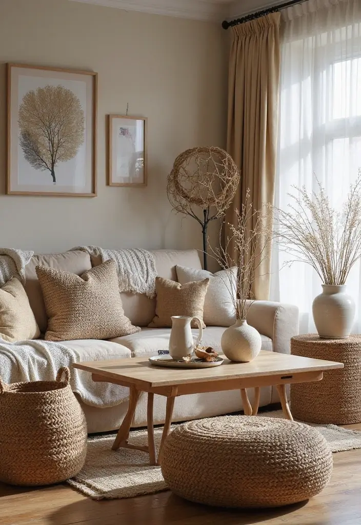 29 Chill Living Room Ideas That Feel Relaxed and Inviting - 16. Textured Decor Accessories