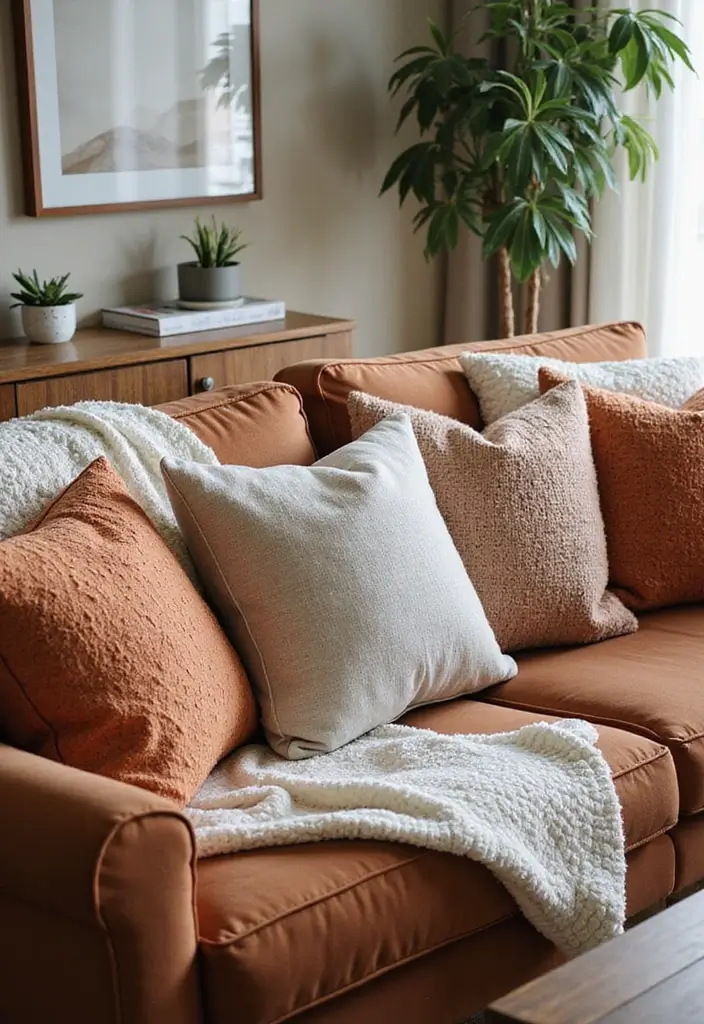 29 Chill Living Room Ideas That Feel Relaxed and Inviting - 19. Cozy Throw Pillows