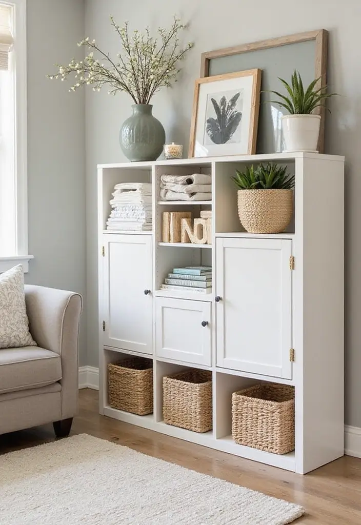 29 Chill Living Room Ideas That Feel Relaxed and Inviting - 20. Stylish Storage Solutions