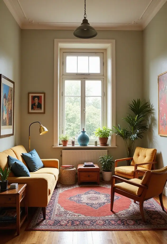 29 Chill Living Room Ideas That Feel Relaxed and Inviting - 27. Retro Elements