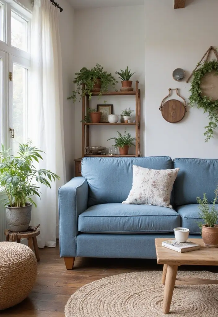 29 Denim Sofa Living Room Ideas That Feel Casual and Unique - 1. Embrace the Farmhouse Style