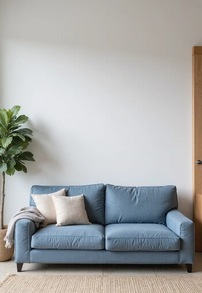 29 Denim Sofa Living Room Ideas That Feel Casual and Unique - 23. Soft and Serene