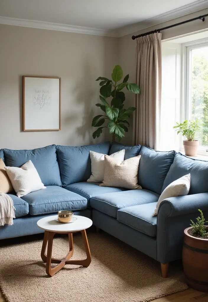 29 Denim Sofa Living Room Ideas That Feel Casual and Unique - 28. Corner Sofa Configurations