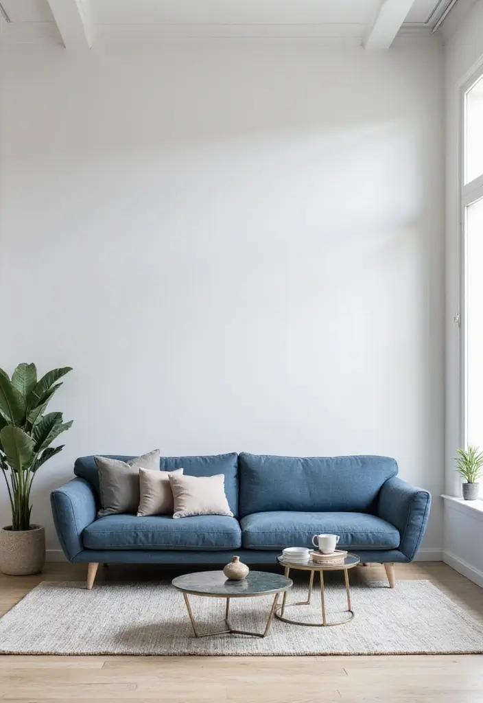 29 Denim Sofa Living Room Ideas That Feel Casual and Unique - 3. Minimalist Chic