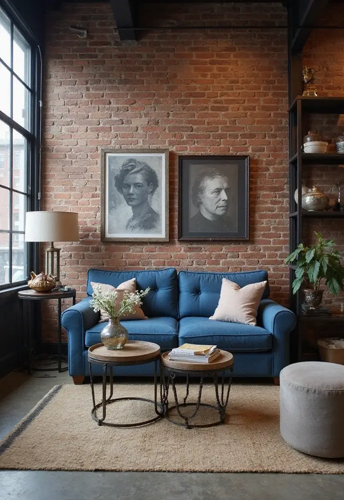 29 Denim Sofa Living Room Ideas That Feel Casual and Unique - 5. Industrial Edge