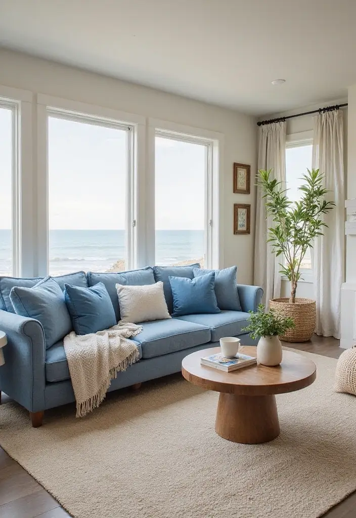 29 Denim Sofa Living Room Ideas That Feel Casual and Unique - 6. California Casual