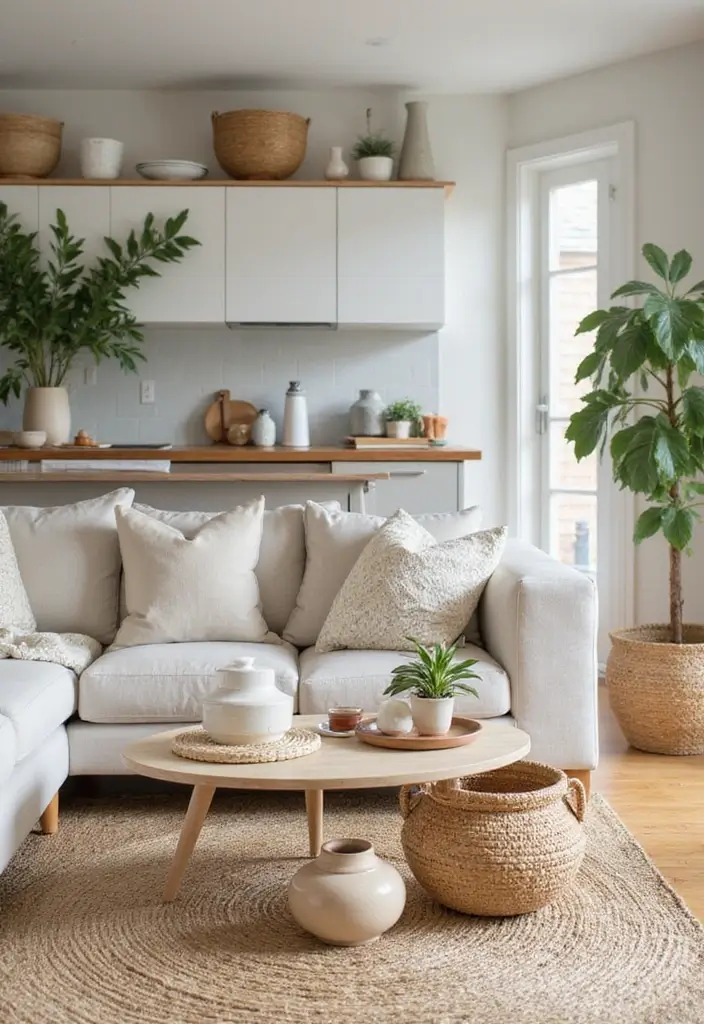 29 Home Decor Ideas Living Room and Kitchen That Tie Spaces Together - 10. Eco-Friendly Accessories