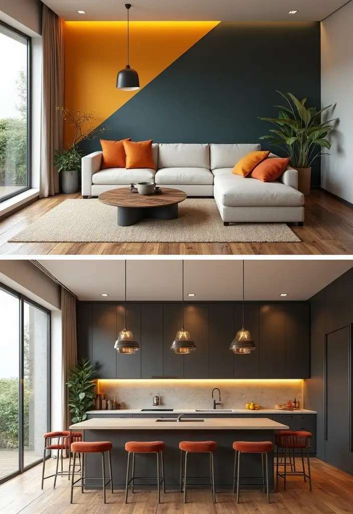 29 Home Decor Ideas Living Room and Kitchen That Tie Spaces Together - 11. Accent Walls