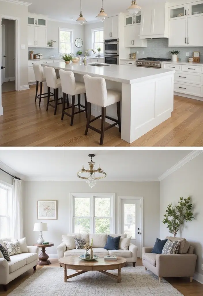 29 Home Decor Ideas Living Room and Kitchen That Tie Spaces Together - 17. Consistent Hardware