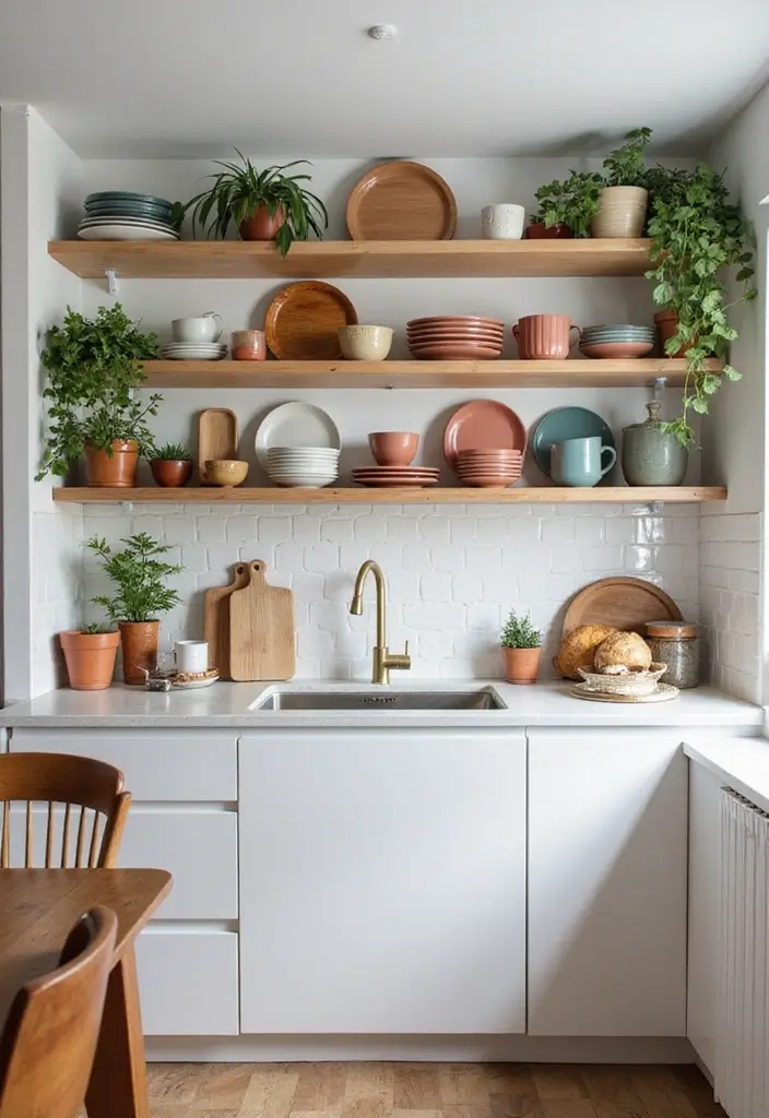 29 Home Decor Ideas Living Room and Kitchen That Tie Spaces Together - 2. Open Shelving