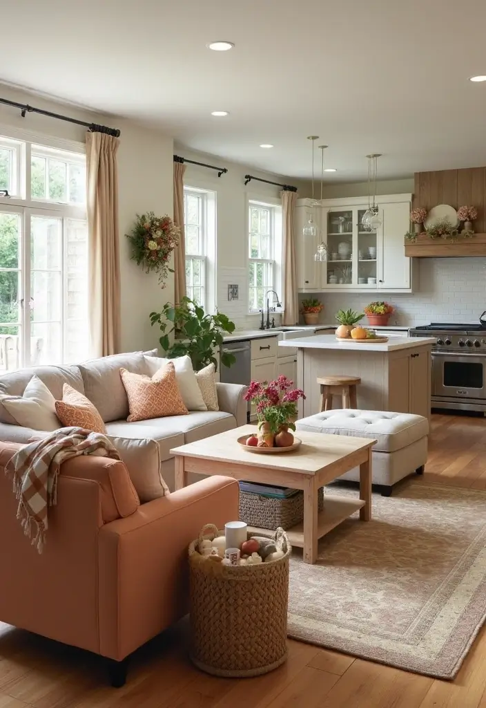 29 Home Decor Ideas Living Room and Kitchen That Tie Spaces Together - 21. Seasonal Decor Updates