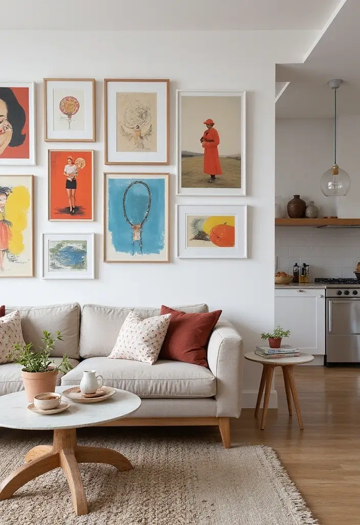 29 Home Decor Ideas Living Room and Kitchen That Tie Spaces Together - 9. Cohesive Artwork